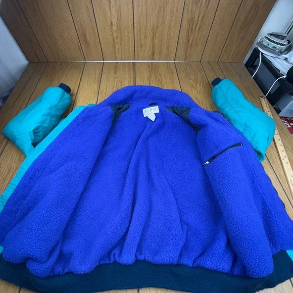 Vintage LL Bean Warm-Up Jacket Mens Large Teal Purple Fleece Lined Made in USA